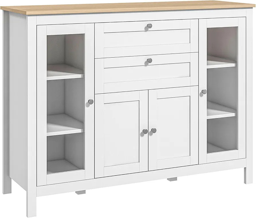 HOMCOM 47" Sideboard, Buffet Cabinet with Rubber Wood Top, Glass Door, Coffee Bar Cabinet, Kitche... | Amazon (US)