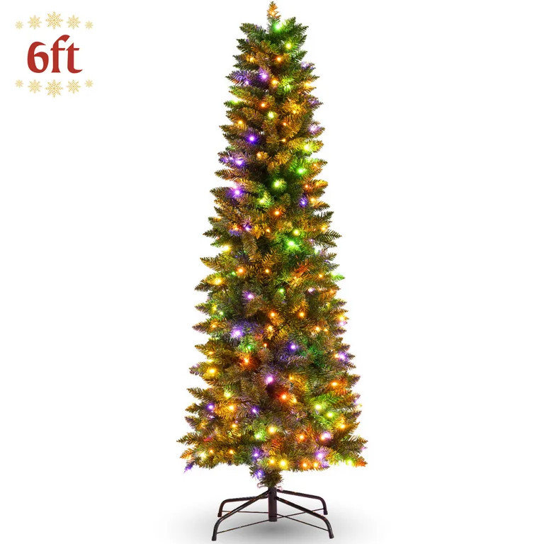 Legooin 6ft Pre-lit Pencil Christmas Tree with 250 Colored Lights+570 PVC Branch Tips Slim Green ... | Walmart (US)