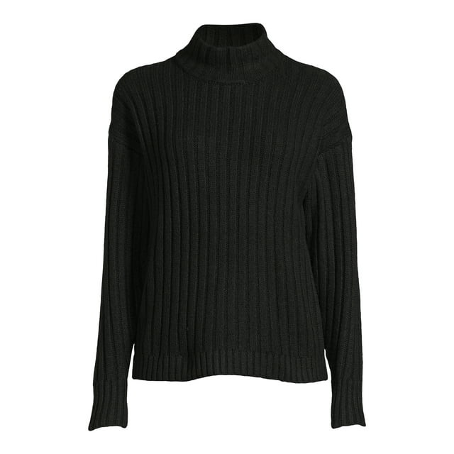 Time and Tru Women's Mock Neck Rib Knit Sweater, Midweight, Sizes XS-XXXL - Walmart.com | Walmart (US)