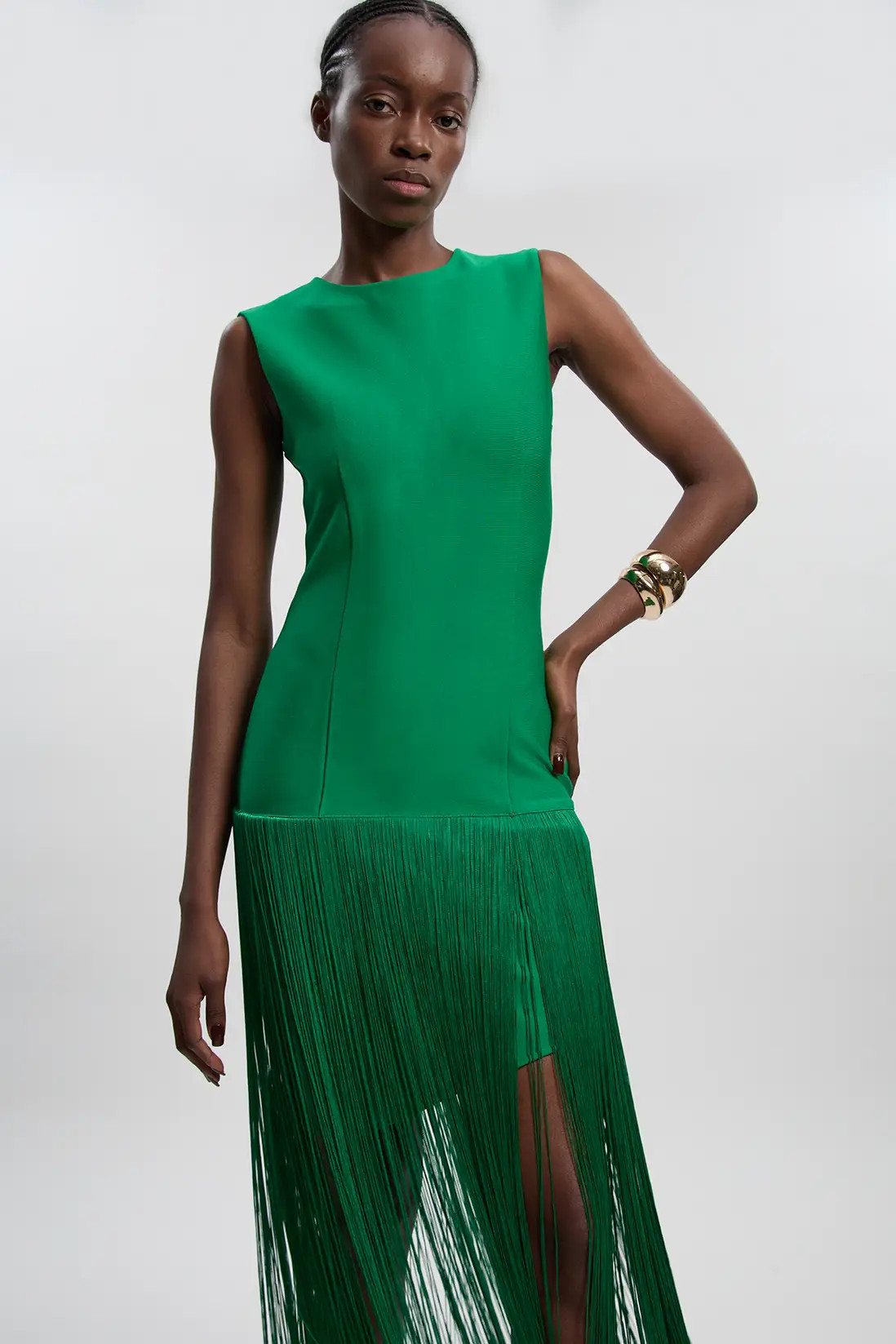 Figure Form Bandage Tassel Hem Knitted Dress | Karen Millen