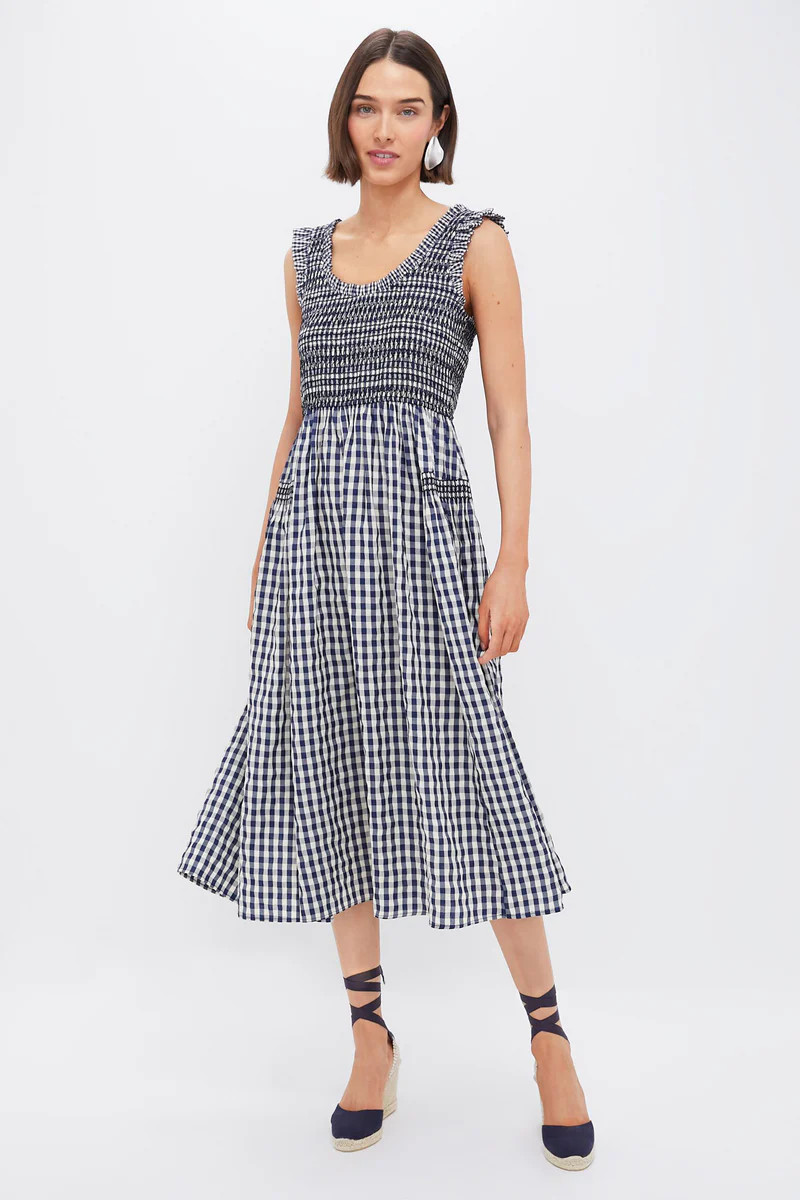 Navy Gingham Smocked Abilene Midi Dress | Tuckernuck (US)