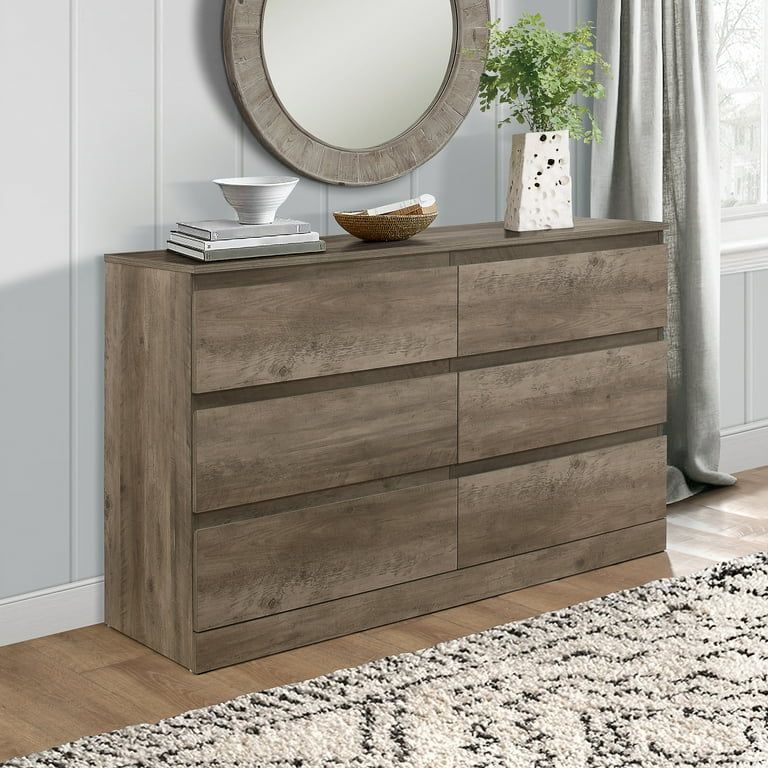 Brindle 6-Drawer Horizontal Dresser, Gray Oak Finish, by Hillsdale - Walmart.com | Walmart (US)