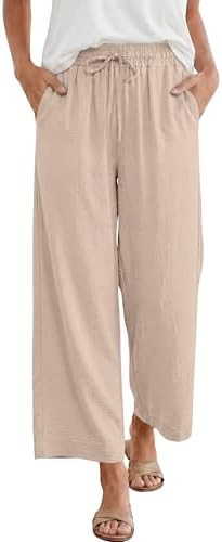 ANRABESS Women Wide Leg Pants Summer Palazzo High Waisted Casual Loose Lounge Flowy Capri Cropped... | Amazon (US)