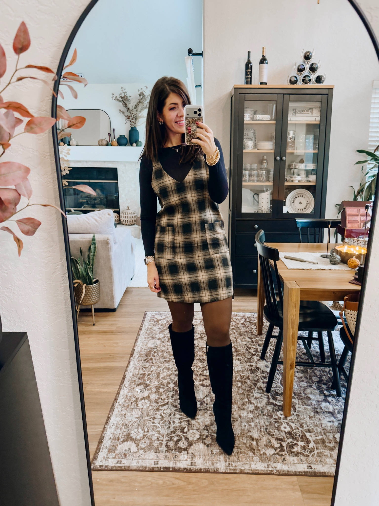 Can I just say, i’m totally obsessed with plaid!! In a large jumper and medium tee 

fall outfits, family photos outfits, fall family photos, jeans, boots, thanksgiving outfit, trending, midsize fall, fall outfit inspo, midsize style, casual outfit, fall colors, sweater weather, midsize fashion, fall fashion, fall chic, easy outfit, mom style, midsize mom, trending fall fashion, sheer tights, plaid dress, brown boots, black long sleeve#LTKStyleTip 

#LTKSeasonal #LTKMidsize