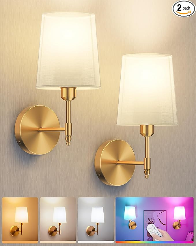 Ouyulong Battery Operated Wall Sconces Set of 2, Wireless Rechargeable Dimmable Wall Light with 5... | Amazon (US)