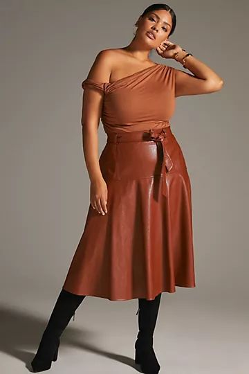Eva Franco Faux Leather Belted Midi Skirt | Anthropologie (US)