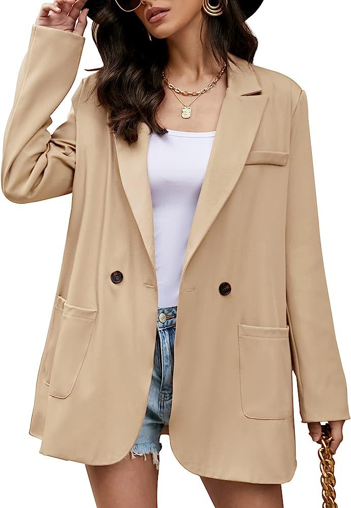 Blazer Jackets for Women Casual Double Breasted Oversized Blazers for Work Professional S-XL | Amazon (US)