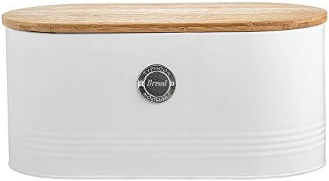 Typhoon Arctic Round White Bread Bin Crock Storage Container With Bamboo Lid, L33.5 x W18 cm x 16... | Amazon (UK)