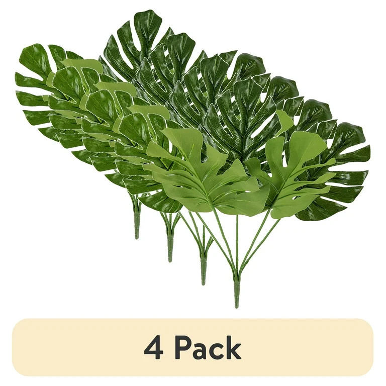 (4 pack) Mainstays 14" Artificial Swiss Cheese Monstera Pick, Green Color | Walmart (US)
