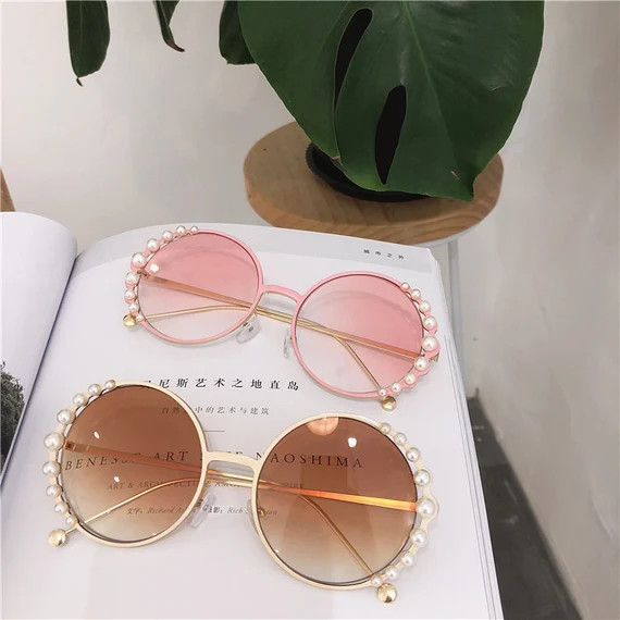 pink round sunglasses chic girl's pearl sunglasses shower sunglasses champagne sunglasses | Etsy (US)