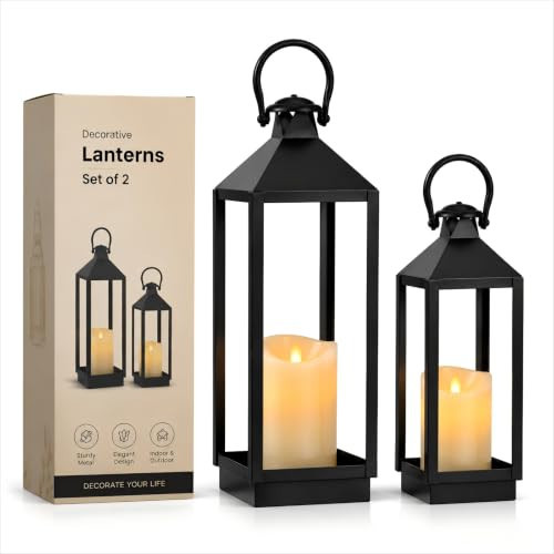 2 Pcs Black Lantern Decorative Indoor Outdoor 17" 13" | Amazon (US)