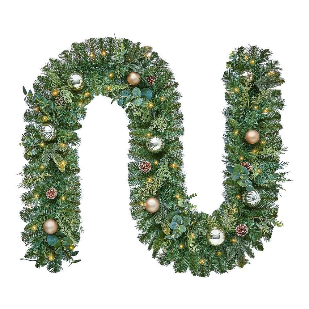 Home Accents Holiday 9 ft. St. Germain Battery Operated Mixed Pine LED Pre-Lit  Christmas Garland... | The Home Depot