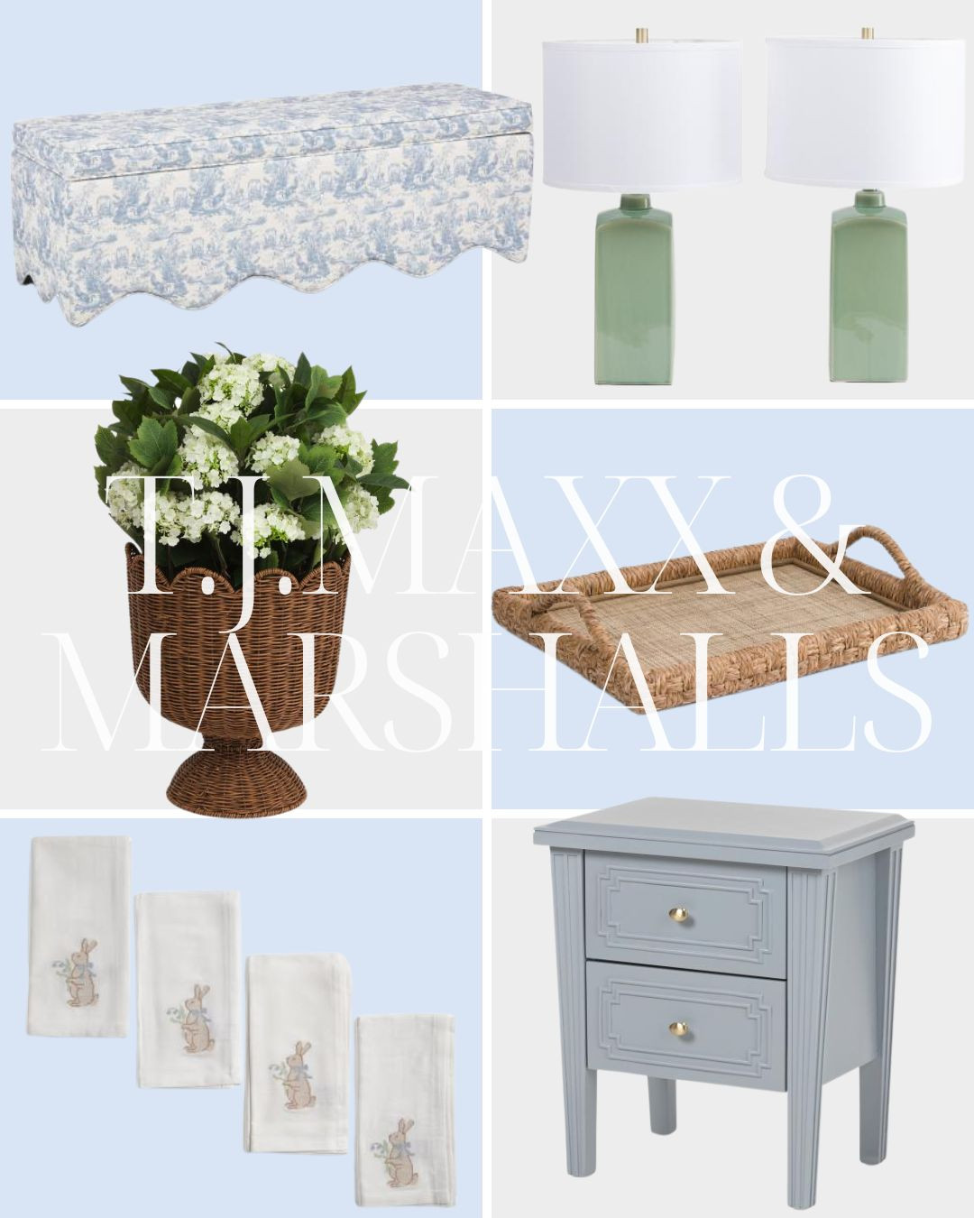 T.J. Maxx and Marshalls finds! 

living room | bathroom | bedroom | home decor | home refresh | bedding | nursery | classic home | traditional home | blue and white | furniture | coffee table | southern home | coastal home | grandmillennial home | scalloped | woven | rattan | classic style | preppy style | grandmillennial decor | blue and white decor | classic home decor | traditional home | bedroom decor | bedroom furniture | dresser | blue chair | brass lamp | floor mirror | euro pillow | white bed | linen duvet | side table | rug | glassware | cups | plates | hosting | kitchen spring | sale picks | outdoor furniture | porch | beach | Lillian August | Karma Home | Ballard Designs 

 #LTKHome