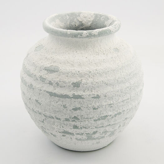 White Distressed Ribbed Vase 20x20cm | TK Maxx