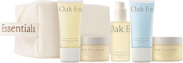Oak Essentials Travel Body Routine | TSA-Friendly Mini Body Care Set with Wash, Scrub, Lotion, Oi... | Amazon (US)