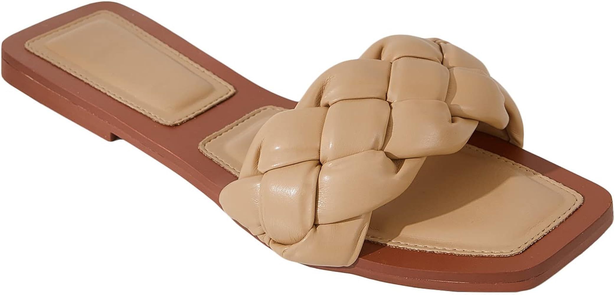 Juliet Holy Womens Square Open Toe Flat Slipper Summer Braided Slip On Mule Slide Sandal | Amazon (US)
