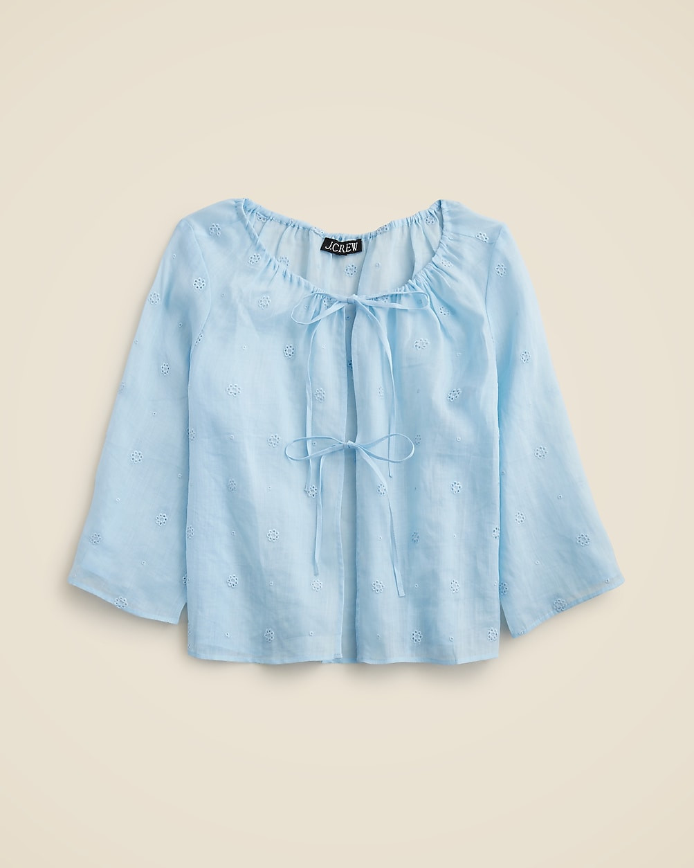 Tie-front eyelet top in ramie | J. Crew US
