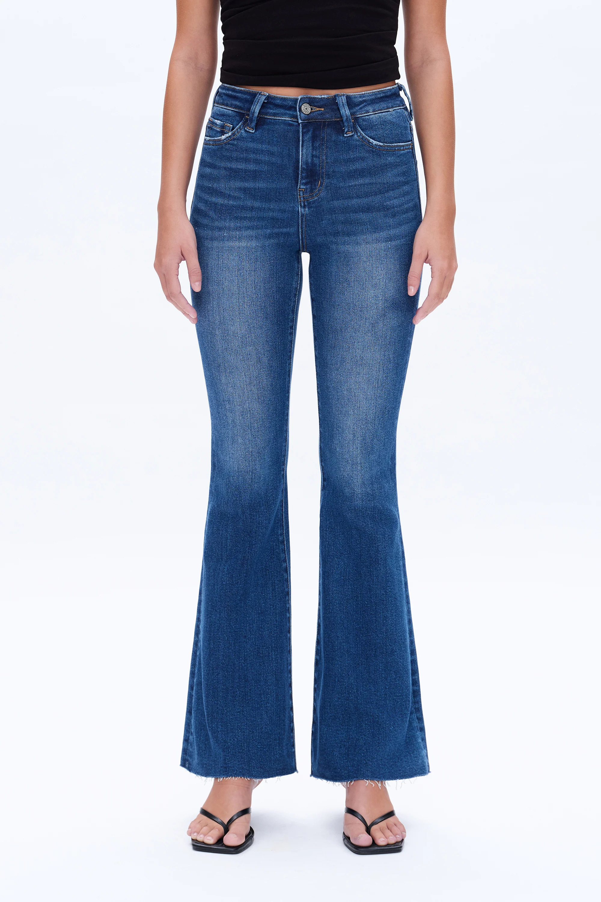 High Rise Flare Denim Jeans with Distressed Details | BAYEAS | Bayeas
