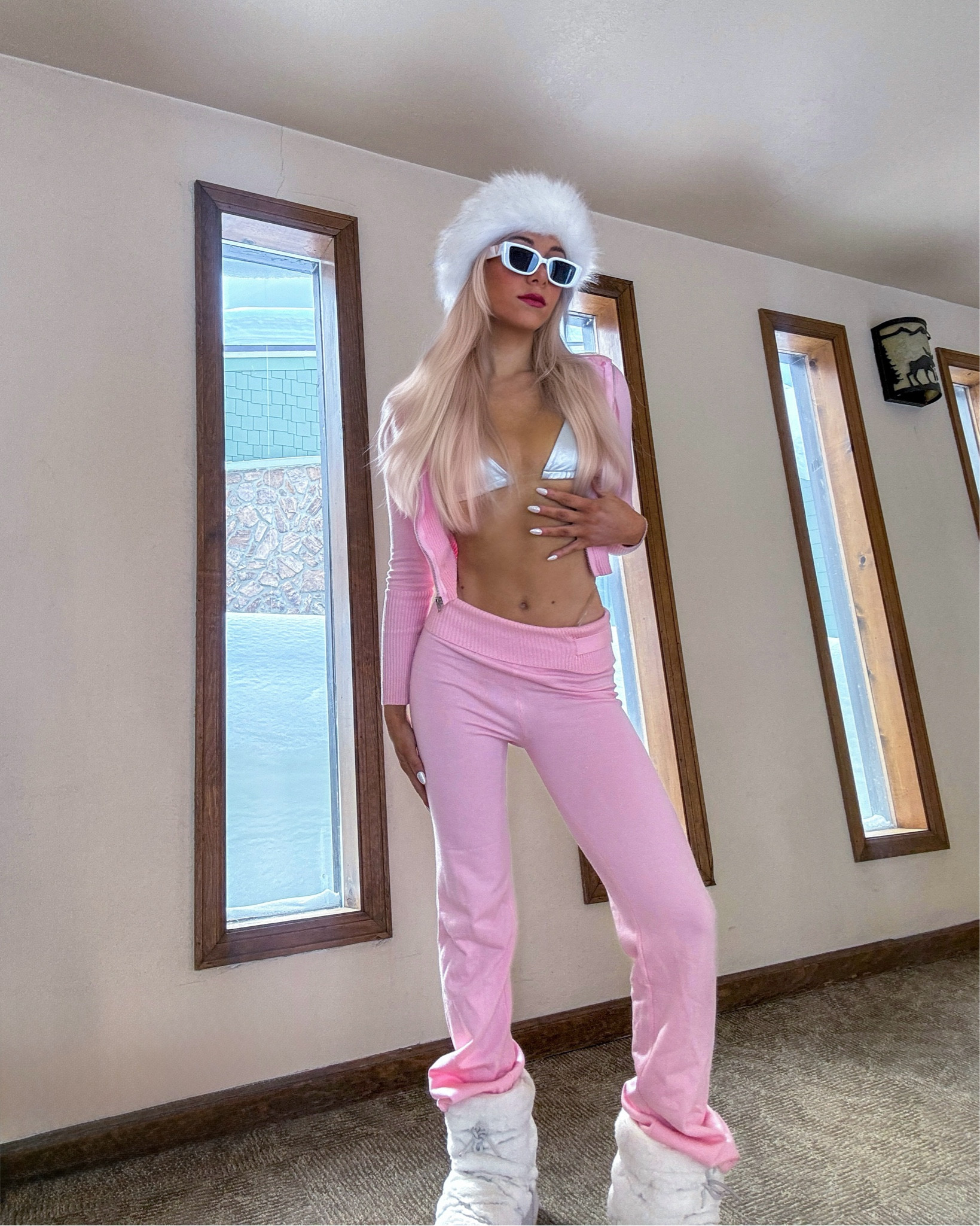 Winter outfit inspiration, pink lounge set, metallic accents, fur hat, cozy snow boots, snowy day look, après-ski vibes, trending winter styles, pink winter aesthetic, cold-weather fashion trends, winter fashion 2025, winter styles, winter fashion trends, ski barbie, pink lounge set, pink tracksuitt

#LTKStyleTip #LTKFitness #LTKSwim
