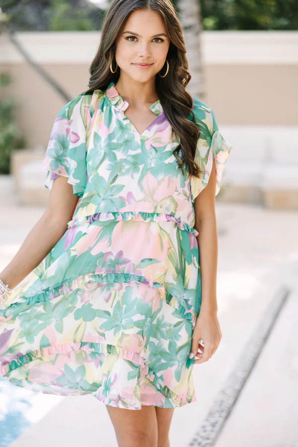 Perfectly You Green Floral Babydoll Dress | The Mint Julep Boutique