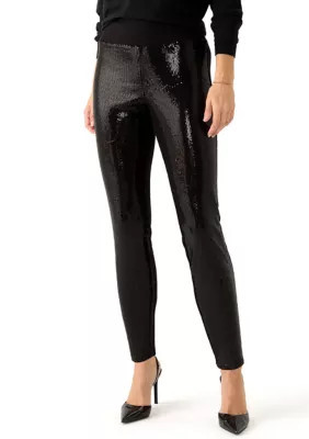 AGB Women's Sequin Leggings, Black, Small | Belk