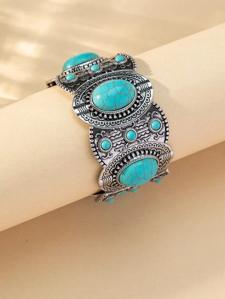 1pc Vintage & Fashionable Colorful Turquoise Bracelet For Women, A Great Gift For Couples | SHEIN