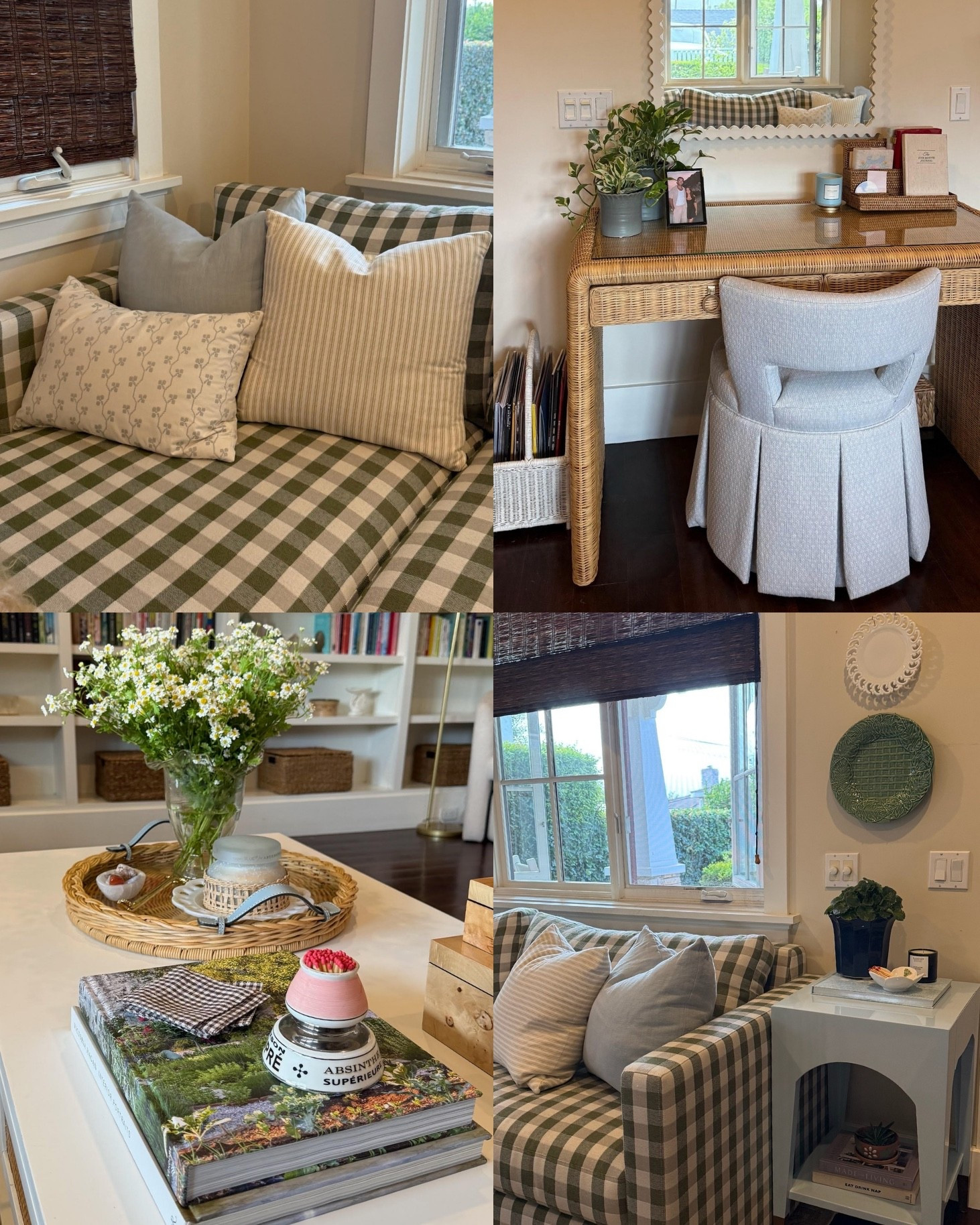 The rest of the library room:
Check out the full home makeover process on my YouTube channel!

coastal cottage aesthetic, coastal cottage decor, library room decor, sitting room decor, home library, home office nook, writers desk, writing desk area, home makeover, coastal home makeover, coastal interior design, cottage style home, cozy reading room, reading nook, built in bookshelves, built in bookcase, floor to ceiling bookshelves, white bookshelves, colorful bookshelves, bookshelf styling, book collection decor, library wall, wicker storage baskets, woven baskets, rattan furniture, rattan writing desk, wicker desk, upholstered desk chair, skirted desk chair, gingham sofa, green gingham furniture, gingham chair, coastal neutral decor, blue and green home decor, woven roman shades, decorative wall plates, scalloped mirror, floral coffee table decor, wicker tray decor, green blue and white color scheme, green blue white home decor, green and white color palette, blue and white accents, coastal green and blue decor, sage green interiors, soft blue home accents, classic green and white decor, fresh coastal color palette, timeless coastal colors, bookshelf decorating ideas, bookshelf styling ideas, bookshelf organization, bookcase organization ideas, built in bookshelf styling, built in bookcase decor, styled bookshelves, colorful bookshelf decor, organized bookshelves, bookshelf decor ideas, home office, living room desk, great room desk, homework desk, guest room desk

#LTKdayinmylife #LTKvlog #LTKHome