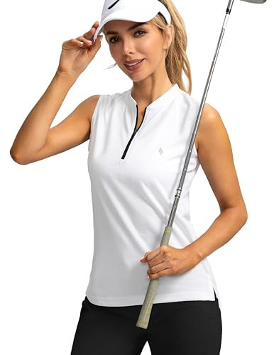 SANTINY Women's Sleeveless Golf Shirt Zip Up Tennis Lightweight Quick Dry Tank Tops Polo Shirts for Women(A White_XL) | Amazon (US)