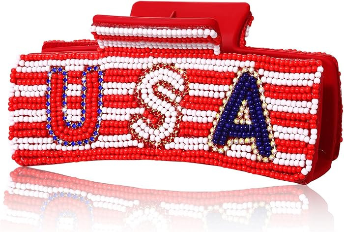 4th of July Hair Claw for Women Beaded Star USA Hair Clips Red White and Blue 4th of July Outfits... | Amazon (US)
