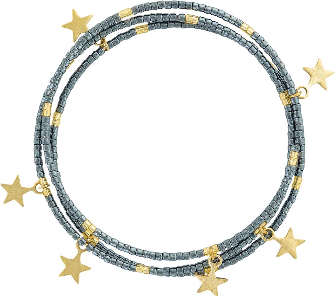 And Lovely 14K Gold or Silver Plated Star Charm Cuff Bracelet - Beaded Bangle Bracelets - Set of ... | Amazon (US)