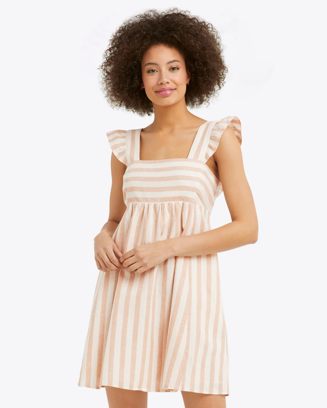 Maddie Babydoll Dress in Camel Cabana Stripe | Draper James (US)
