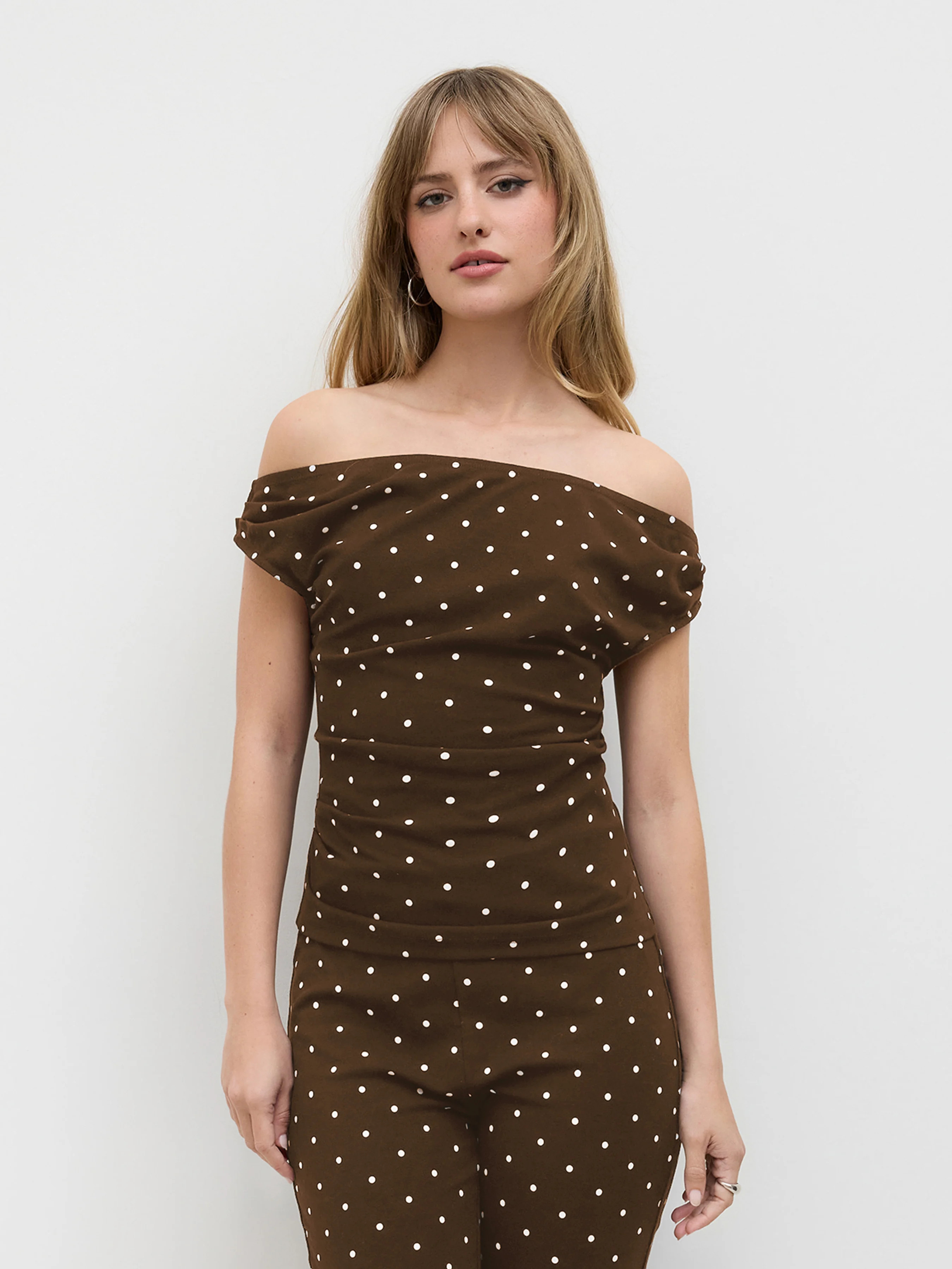 Knit Fabric Polka Dot Ruched Top For Daily Casual | Cider