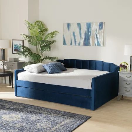 Baxton Studio Lennon Modern Engineered Wood with Trundle Daybed Full Navy Blue | Walmart (US)