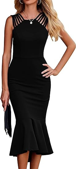 PRETTYGARDEN Women's Elegant Midi Bodycon Dress Sleeveless Backless Ruffle Hem Mermaid Formal Coc... | Amazon (US)