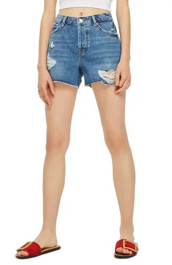 Women's Topshop Ashley Ripped Boyfriend Shorts, Size 14 US (fits like 16-18) - Blue | Nordstrom