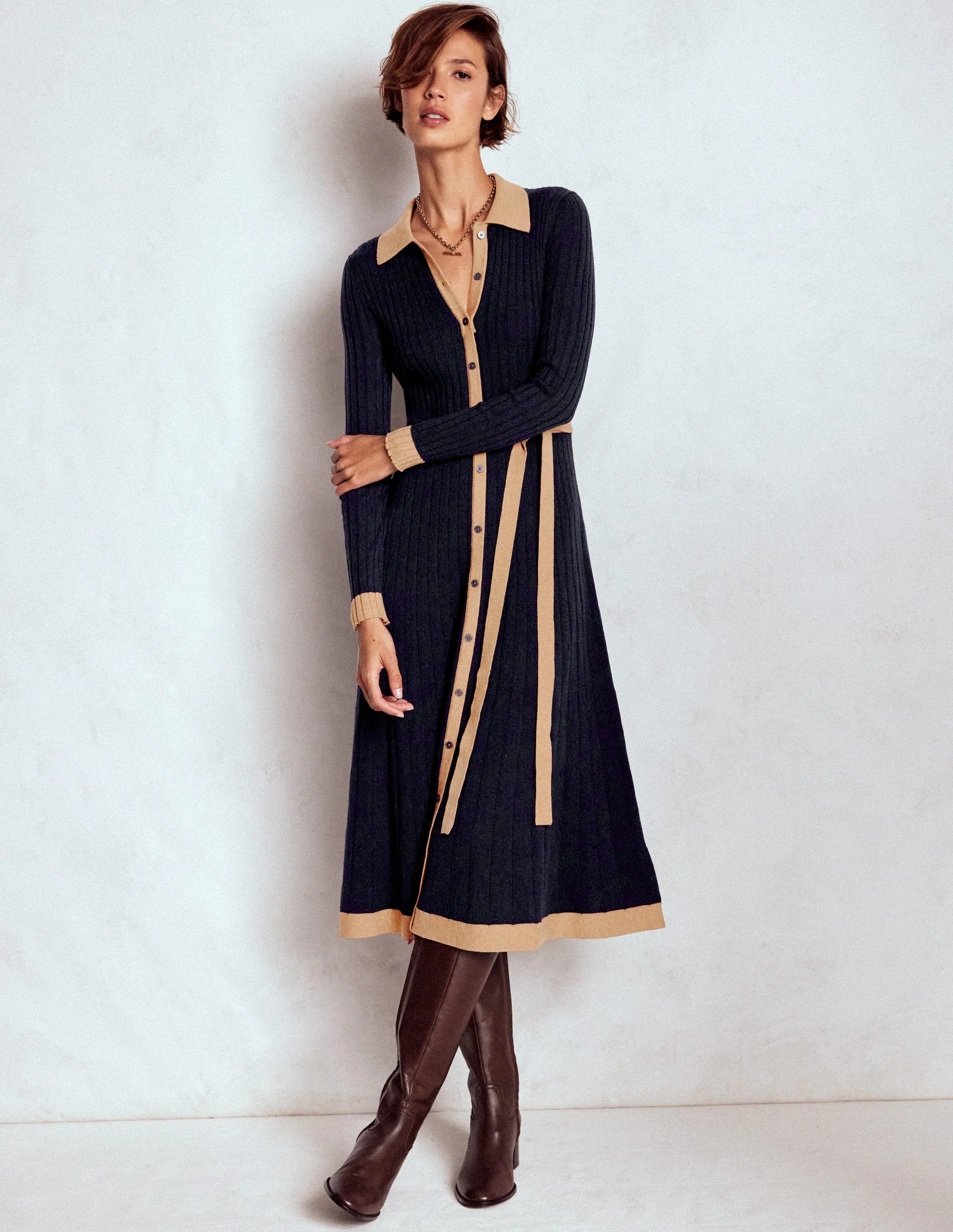Rachel Knitted Shirt Dress-Navy | Boden (US)