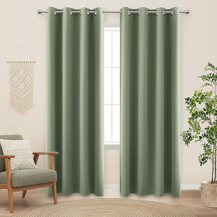 KOUFALL Sage Green Blackout Window Curtains for Bedroom 84 Inches Long Black Out Room Darkening G... | Amazon (US)