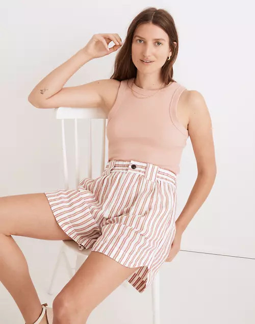 Linen-Blend Curved-Hem Shorts in Stripe | Madewell