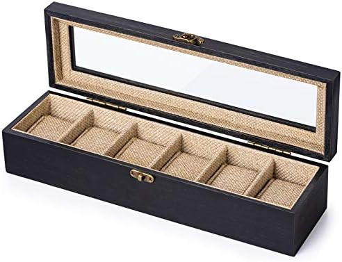SRIWATANA Watch Box 6 Slot Watch Case, Watch Box Organizer for Men Women, Wood Display Case with Gla | Amazon (US)