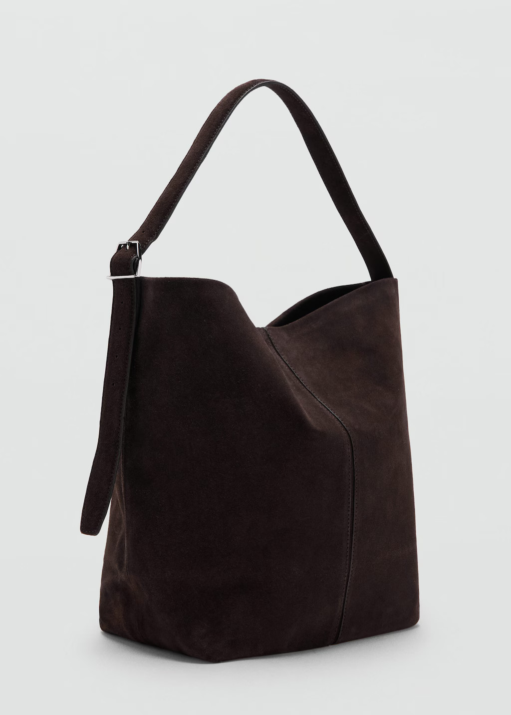 Large suede bucket bag with buckle chocolate - Woman - One size - MANGO | Mango (US/MX/AU)
