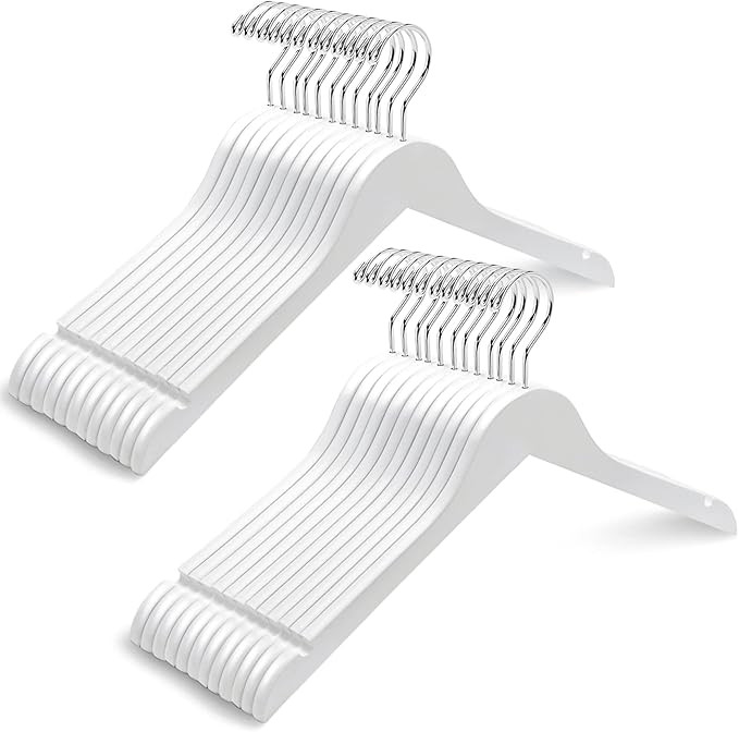 Amber Home 24 Pack White Wooden Hangers, White Wood Shirt Hangers with Notches for Dress, Clothes... | Amazon (US)