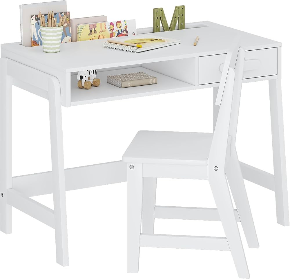 UTEX Kids Desk and Chair Set, Study Desk for Kids with Drawers, Wooden Children Study Table, Stud... | Amazon (US)