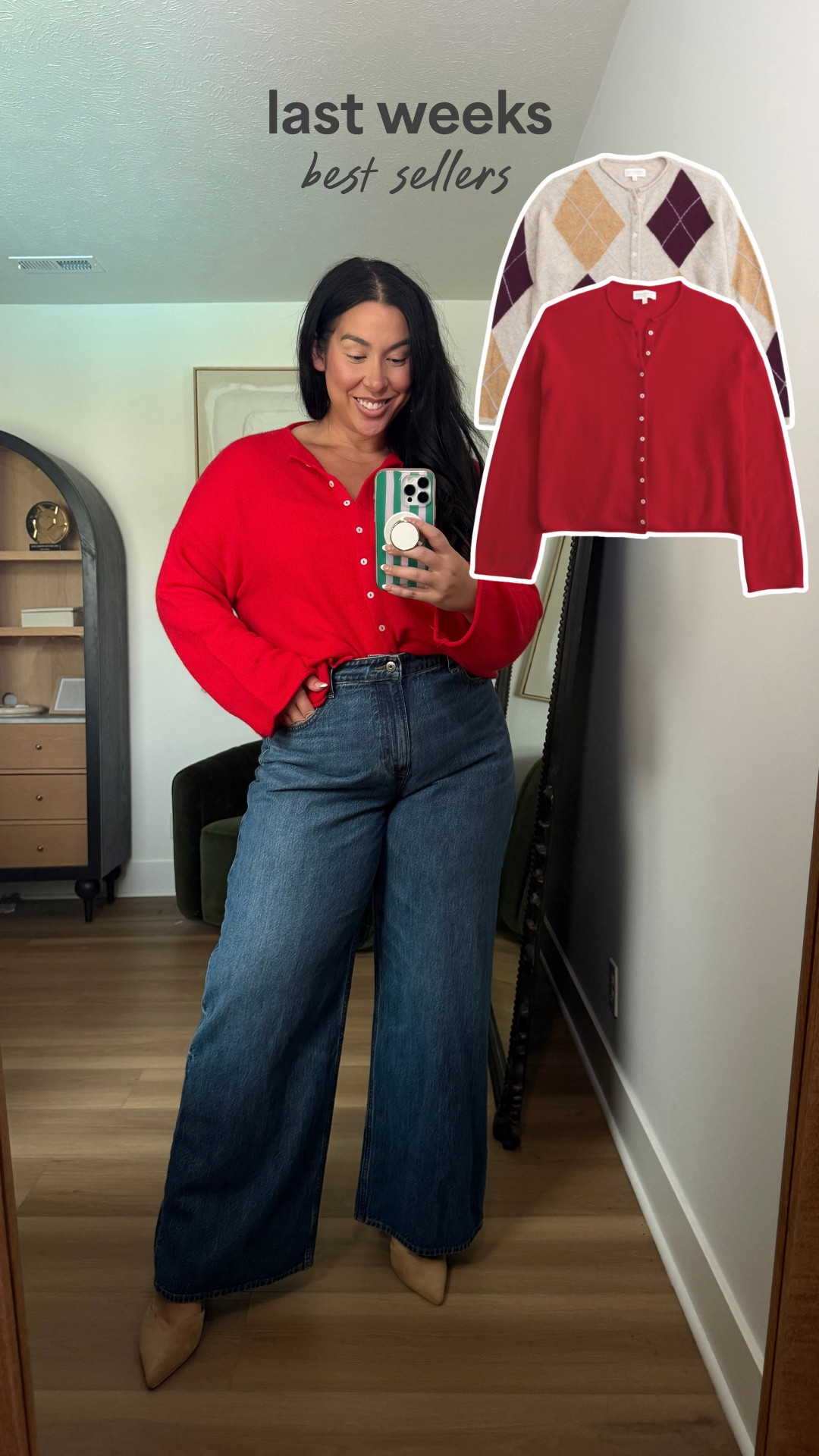 This cardigan is literally my favorite! The pop of red is so good and adds great contrast. Wearing a L. Midsize, midsize fashion, fall fashion, fall, Abercrombie

#LTKootd #LTKMidsize