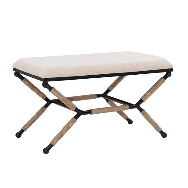 Linon Winther X Frame Bench or Ottoman, Rope Wrapped Metal Legs with Natural Linen Fabric - Walma... | Walmart (US)