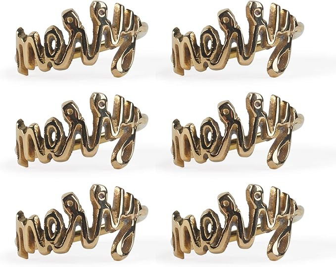 DII Holiday Tabletop Collection Napkin Rings, One Size, Merry Gold 6 Count | Amazon (US)