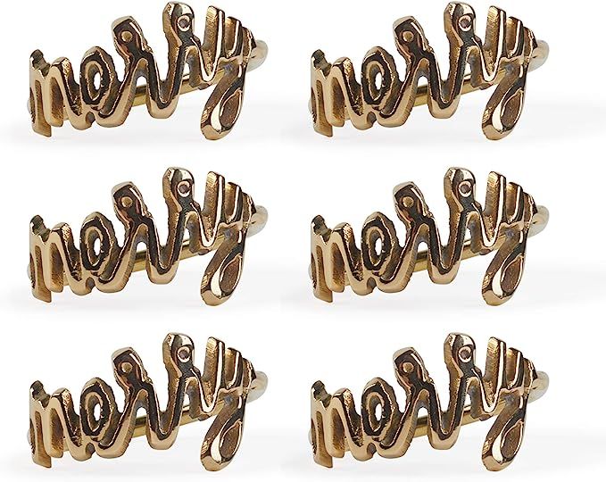 DII Holiday Tabletop Collection Napkin Rings, One Size, Merry Gold 6 Count | Amazon (US)