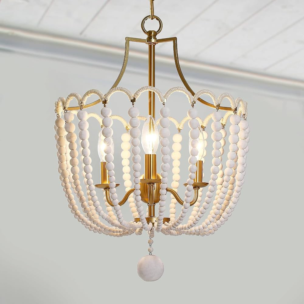 Boho Pendant Lighting,3-Light Wood Bead Chandelier Beach Light Fixture Ceiling Hanging for Cottag... | Amazon (US)