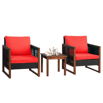 FDW 3 Piece Patio Furniture Set Bistro Set with Acacia Wood Table, Red | Target