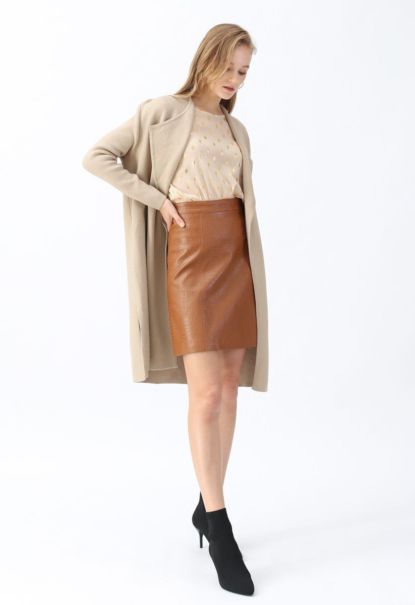 Classy Open Front Knit Coat in Light Tan | Chicwish