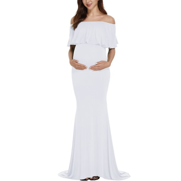 Ecavus Womens Off Shoulder Maternity Dress for Baby Shower White XL - Walmart.com | Walmart (US)